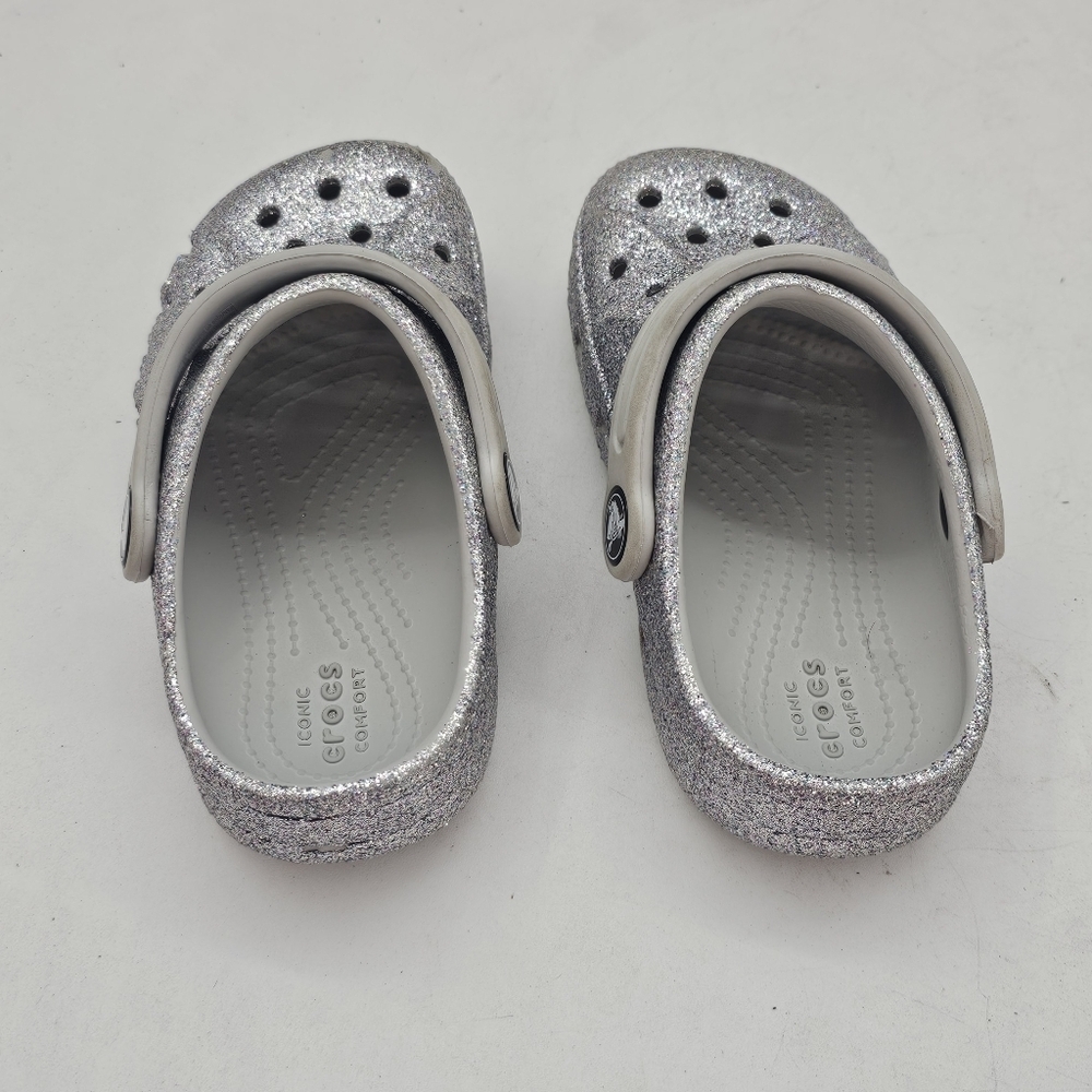 Crocs Baya Glitter Clogs Silver Little Kids Size 9 Toddler Sparkly Comfort Shoes - Picture 3 of 8
